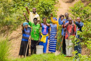 Rwandan coffee farmers at Rwamatamu